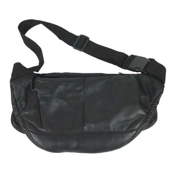 Large Black Vegan Leather Fanny Pack & Clutch Travel Purse Combo Adjustable - Picture 3 of 7